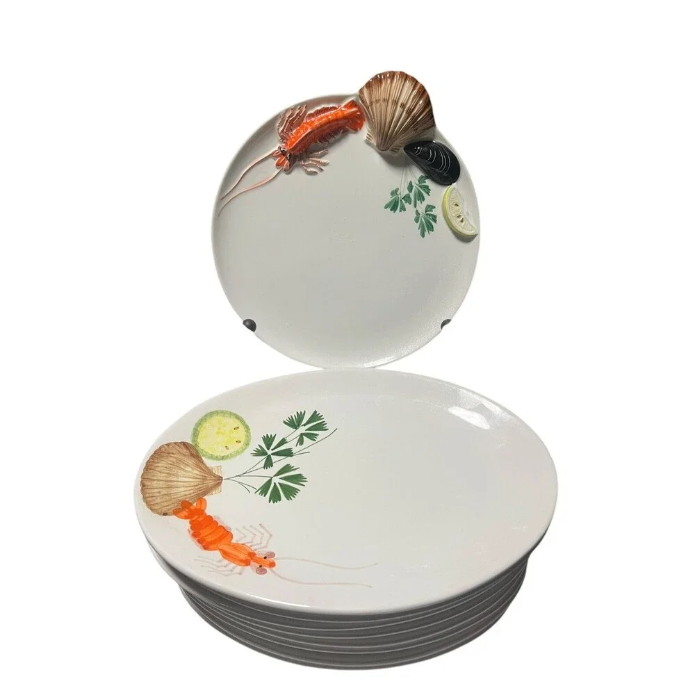 8 Oval Plates 1 Round Embossed Lobster Seafood Platter NapaStyle Portugal Italy